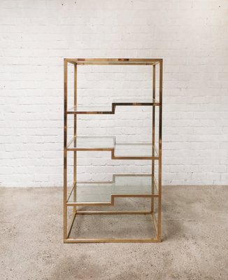 Vintage Geometric Gold-Plated Shelving Unit attributed to Belgo Chrom, 1970s-WUY-1742969