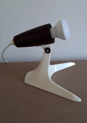 Vintage German Adjustable Desk Lamp with Cream-White Base and Red-Brown Bakelite Bracket from Osram, 1930s-HOI-1368330