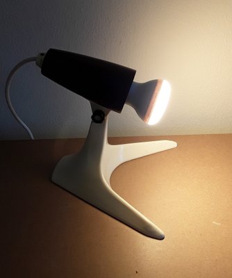 Vintage German Adjustable Desk Lamp with Cream-White Base and Red-Brown Bakelite Bracket from Osram, 1930s-HOI-1368330