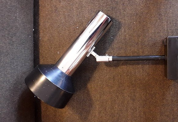 Vintage German Adjustable Wall Spotlight in Black Plastic & Chrome-Plated Metal from Staff, 1970s-HOI-1336323