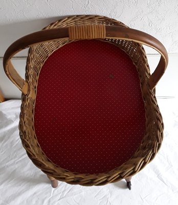 Vintage German Bamboo and Red Plastic Side Table on Wheels, 1960s-HOI-664040