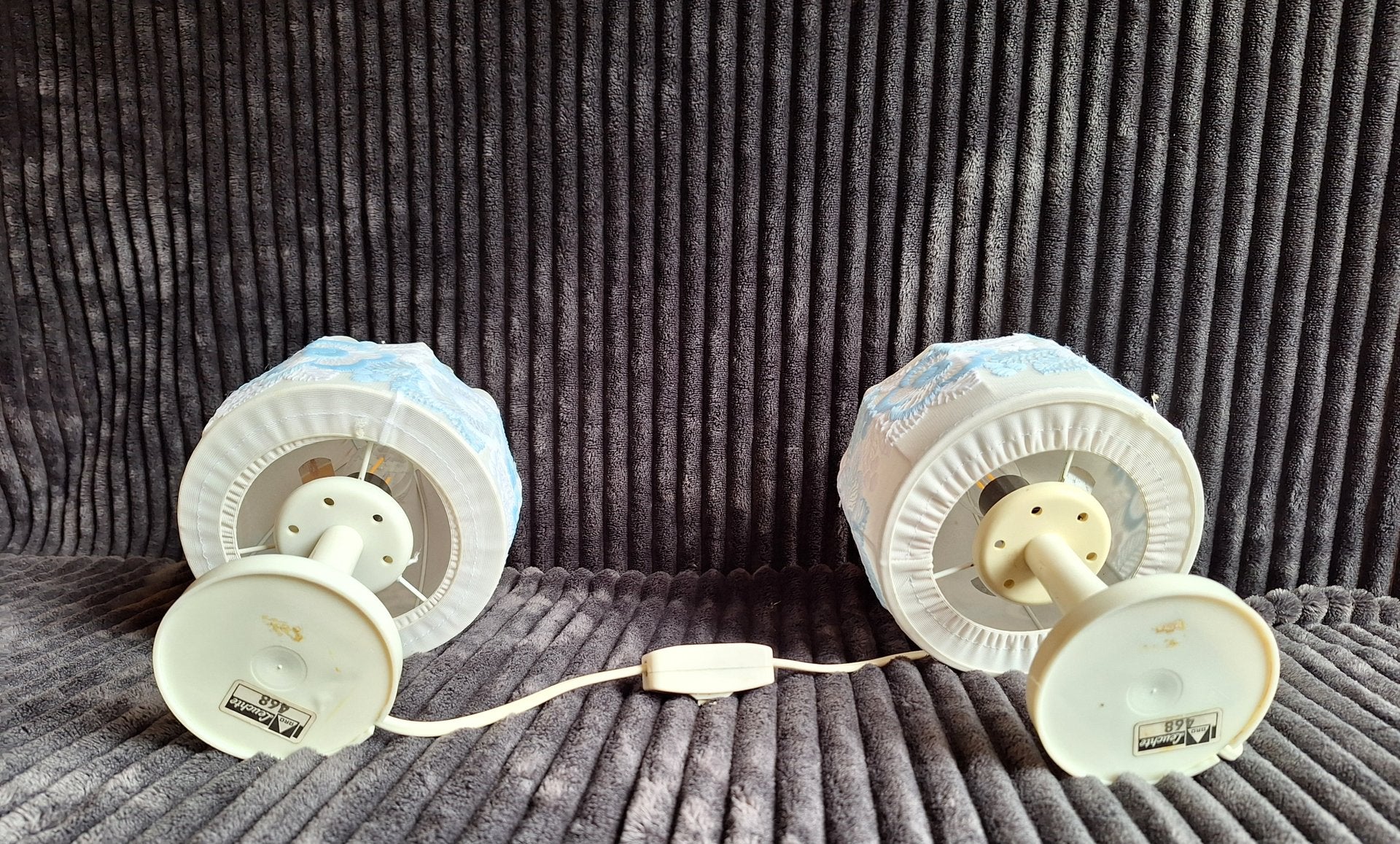 Vintage German Bedside Lamps with Cream White Plastic Bases and White Fabric Shades from Aro-Leuchten, 1970s, Set of 2