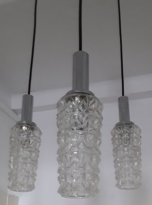 Vintage German Black Plastic, Chrome-Plated Metal, and Glass Cascade Ceiling Lamp from Hustadt Leuchten, 1970s-HOI-713626