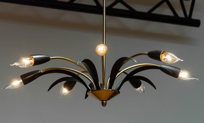 Vintage German Brass and Black Lacquer Spider Chandelier, 1950s-JE-1736809