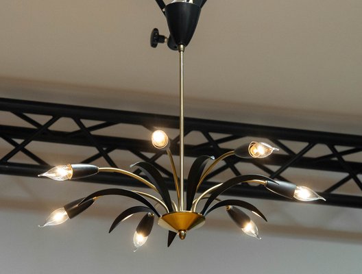 Vintage German Brass and Black Lacquer Spider Chandelier, 1950s-JE-1736809