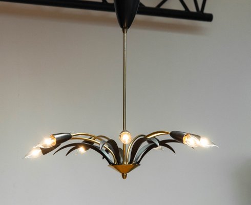 Vintage German Brass and Black Lacquer Spider Chandelier, 1950s-JE-1736809