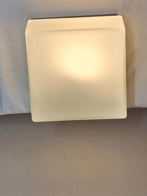 Vintage German Ceiling Lamp with Black Plastic Base and Opaque White Glass Shade by Hans Popp, 1970s-HOI-2021804