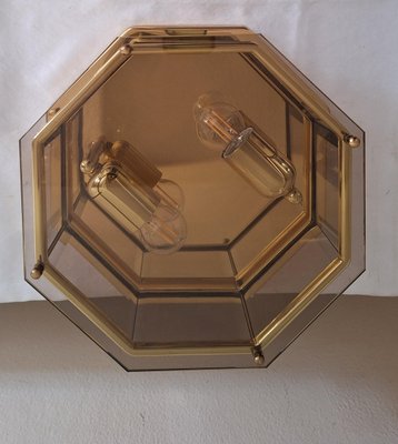 Vintage German Ceiling Lamp with Brass Frame and Partly Tinted Glass Panes from Holtkötter, 1980s-HOI-2016509