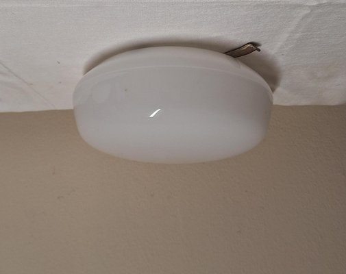 Vintage German Ceiling Lamp with Metal Mount and Opaque White Glass Shade by Robert Zimmermann, 1960s-HOI-2021777