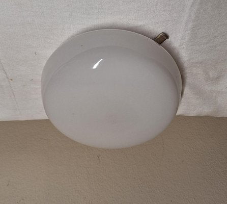 Vintage German Ceiling Lamp with Metal Mount and Opaque White Glass Shade by Robert Zimmermann, 1960s-HOI-2021777