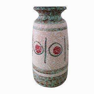 Vintage German Ceramic 68 25 Vase in Turquoise, Red, Brown and Cream White from Bay Keramik, 1960s-HOI-1030614