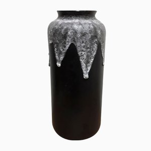 Vintage German Ceramic Fat Lava Style Vase with Black Glazed Ceramic & White-Gray Lava from Bay Keramik, 1970s-HOI-1440972