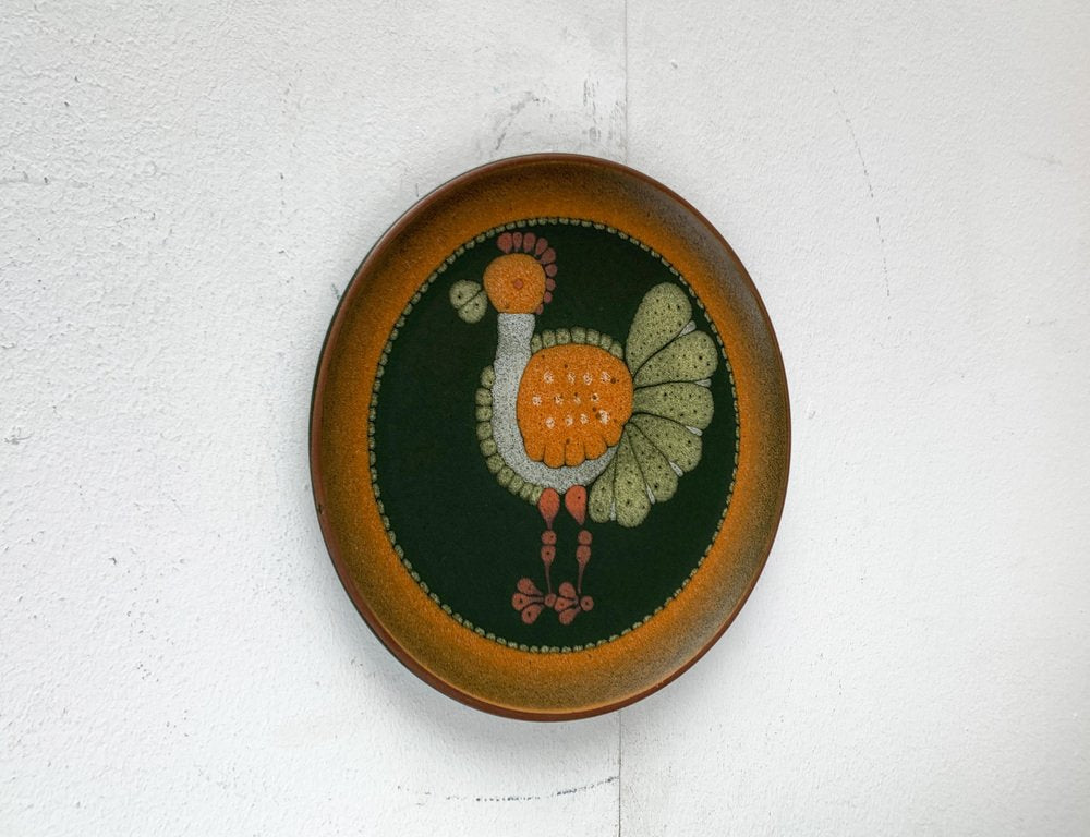 Vintage German Ceramic Wall Plate with Bird Motif from Keramik Manufaktur Kupfermühle, 1970s