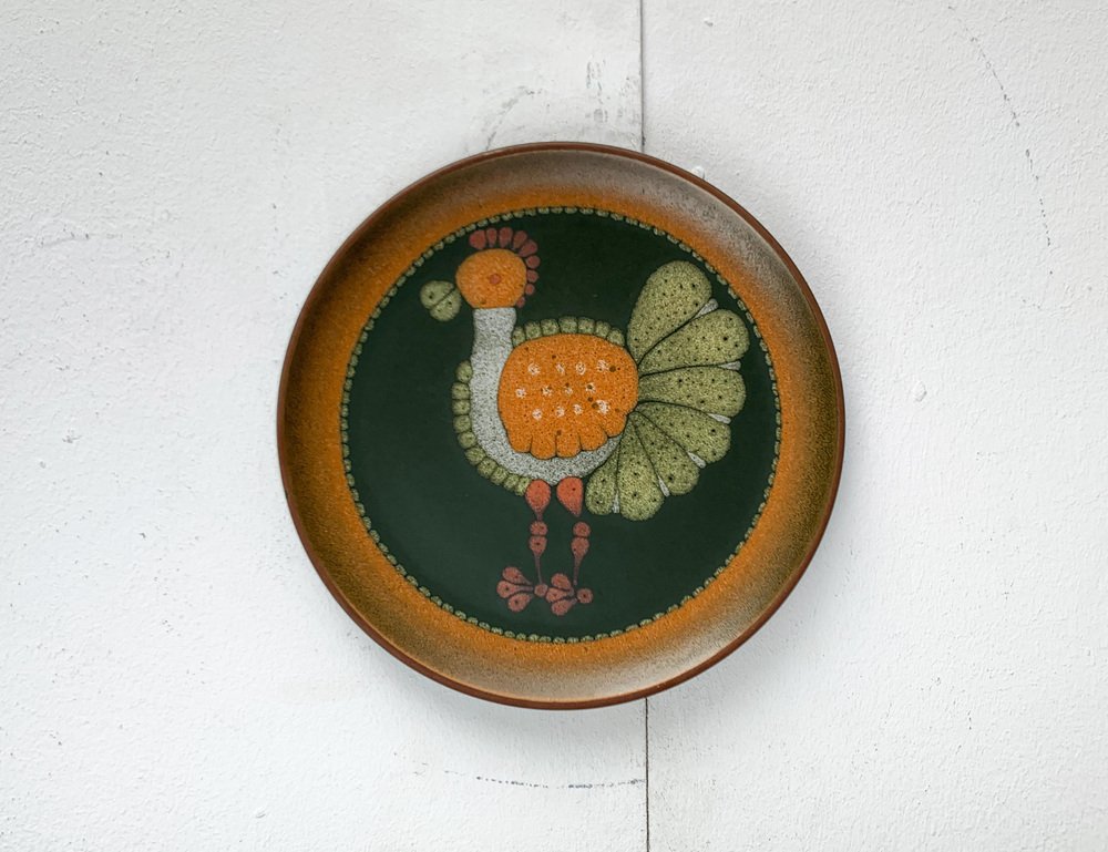 Vintage German Ceramic Wall Plate with Bird Motif from Keramik Manufaktur Kupfermühle, 1970s