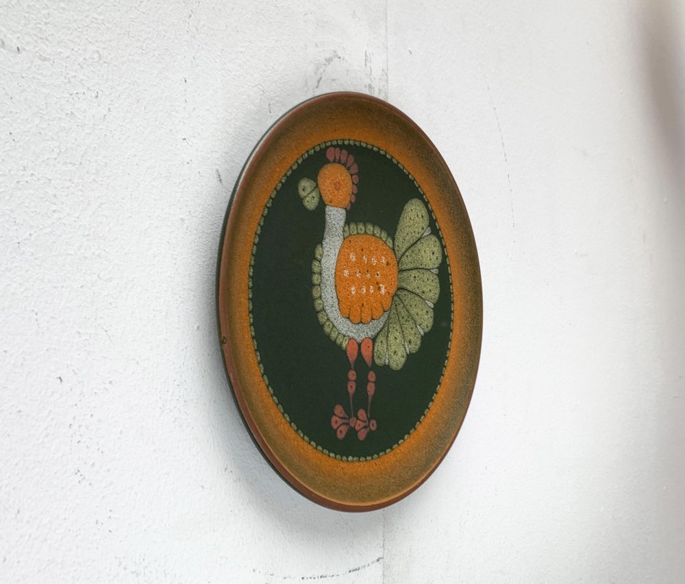 Vintage German Ceramic Wall Plate with Bird Motif from Keramik Manufaktur Kupfermühle, 1970s