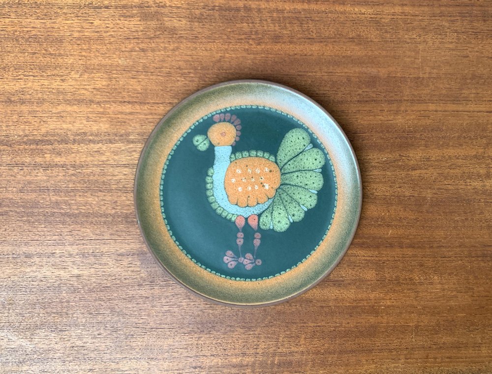 Vintage German Ceramic Wall Plate with Bird Motif from Keramik Manufaktur Kupfermühle, 1970s