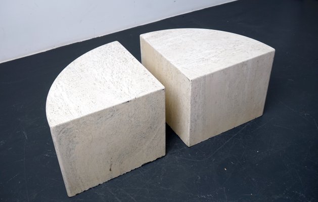 Vintage German Coffee Tables in Travertine, 1970s, Set of 2-CIP-1183543