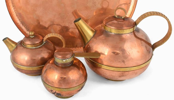 Vintage German Copper Coffee Set by Harald Buchrucker, 1950s, Set of 4-ZCI-752692