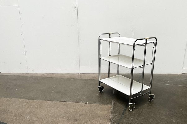 Vintage German Foldable Service Cart with 3 Trays, 1970s-UAH-1749959