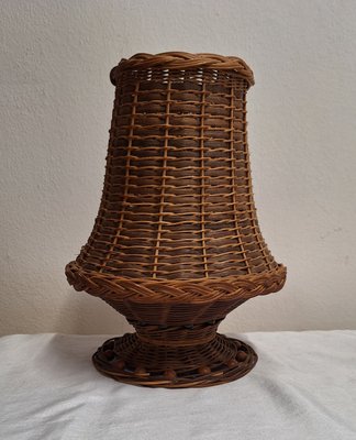 Vintage German Handmade Table Lamp in Woven Willow Wood, 1970s-HOI-2016512