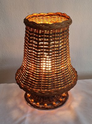 Vintage German Handmade Table Lamp in Woven Willow Wood, 1970s-HOI-2016512