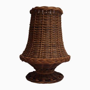 Vintage German Handmade Table Lamp in Woven Willow Wood, 1970s-HOI-2016512