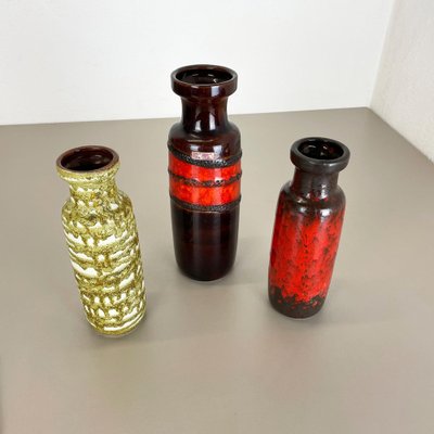 Vintage German Pottery Fat Lava Vases from Scheurich, 1970s, Set of 3-QZ-1257938