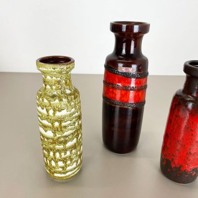 Vintage German Pottery Fat Lava Vases from Scheurich, 1970s, Set of 3-QZ-1257938