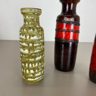 Vintage German Pottery Fat Lava Vases from Scheurich, 1970s, Set of 3-QZ-1257938