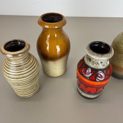 Vintage German Pottery Fat Lava Vases from Scheurich, 1970s, Set of 5-QZ-1283911