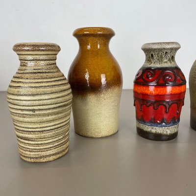 Vintage German Pottery Fat Lava Vases from Scheurich, 1970s, Set of 5-QZ-1283911