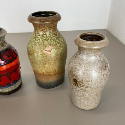 Vintage German Pottery Fat Lava Vases from Scheurich, 1970s, Set of 5-QZ-1283911