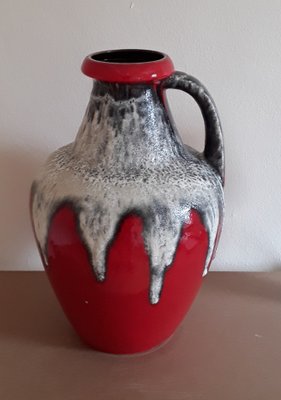 Vintage German Red Brown and White Ceramic Vase from Bay Keramik, 1970s-HOI-1358227