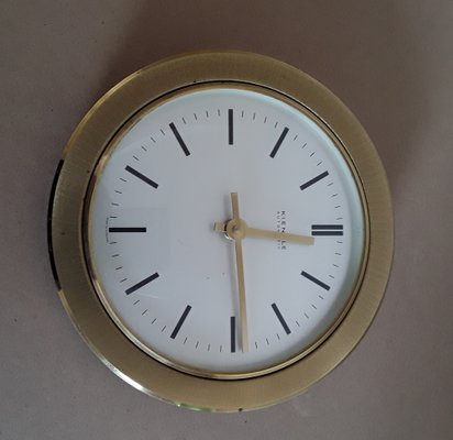 Vintage German Round Automatic Wall Clock with Brass Housing & Arched Acrylic Glass Pane from Kienzle, 1970s-HOI-1396791