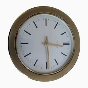 Vintage German Round Automatic Wall Clock with Brass Housing & Arched Acrylic Glass Pane from Kienzle, 1970s-HOI-1396791