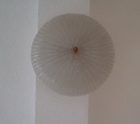 Vintage German Round Ceiling Lamp in White Glass from Honsel, 1970s-HOI-1340743