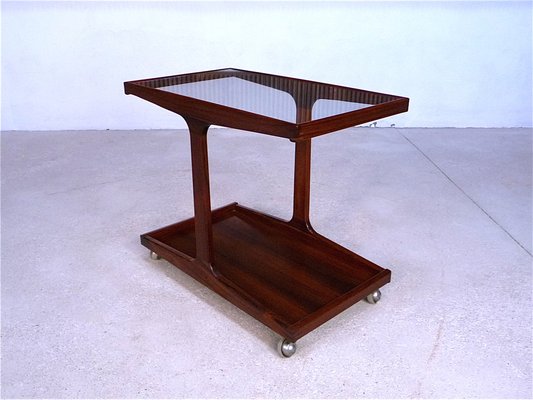 Vintage German Serving Bar Cart in Walnut with Glass Top, 1960s-JP-1770873