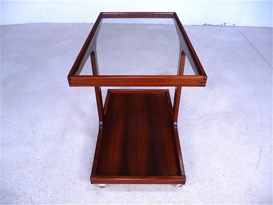 Vintage German Serving Bar Cart in Walnut with Glass Top, 1960s-JP-1770873