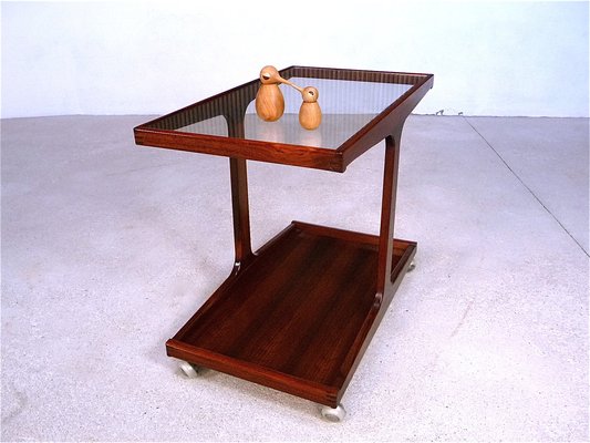 Vintage German Serving Bar Cart in Walnut with Glass Top, 1960s-JP-1770873