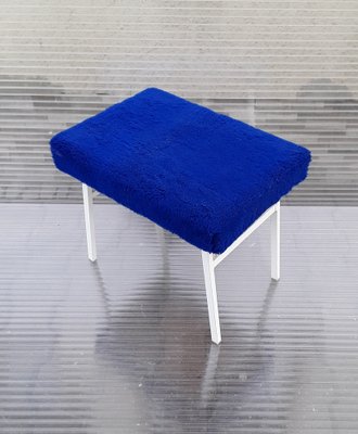 Vintage German Stool with White Metal Frame and Blue Seat, 1970s-HOI-1755855