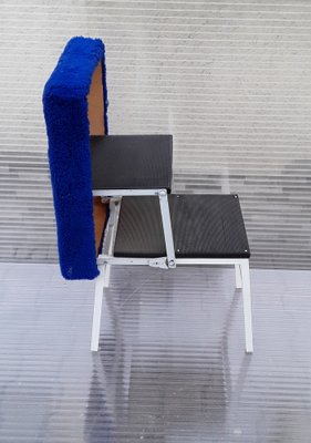 Vintage German Stool with White Metal Frame and Blue Seat, 1970s-HOI-1755855