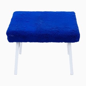 Vintage German Stool with White Metal Frame and Blue Seat, 1970s-HOI-1755855