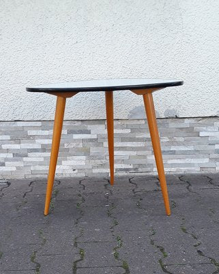 Vintage German Table with Resopal-Coated Plate in Triangular Basic Shape, Three Yellow-Brown Legs & Beech Wood from Opal, 1960s-HOI-1703834