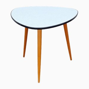 Vintage German Table with Resopal-Coated Plate in Triangular Basic Shape, Three Yellow-Brown Legs & Beech Wood from Opal, 1960s-HOI-1703834