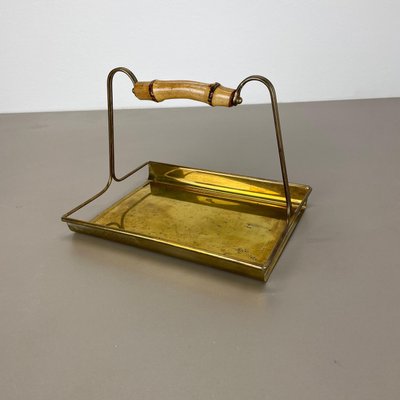 Vintage German Tiki Brass and Bamboo Tray by Grasoli, 1950s-QZ-1814023