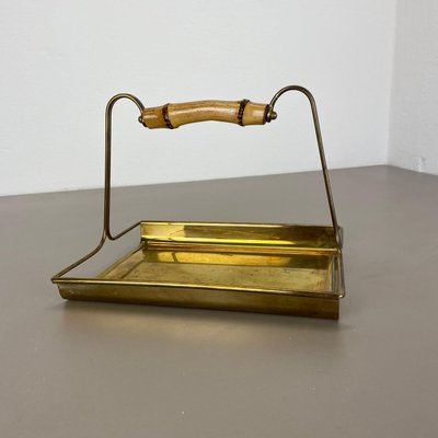 Vintage German Tiki Brass and Bamboo Tray by Grasoli, 1950s-QZ-1814023