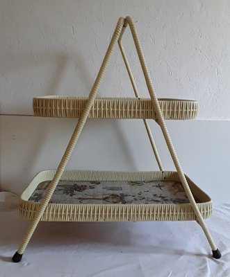 Vintage German Vinyl Covered Bamboo 2-Tier Tray, 1960s-HOI-684394