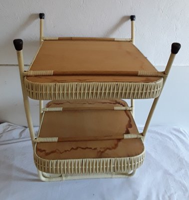 Vintage German Vinyl Covered Bamboo 2-Tier Tray, 1960s-HOI-684394