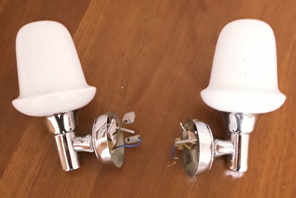 Vintage German Wall Lamps with Chrome-Plated Metal Frame, 1980s, Set of 2-HOI-1420754