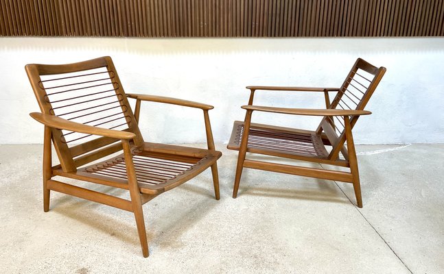 Vintage German Walnut Lounge Chairs, 1960s, Set of 2-JP-1341966